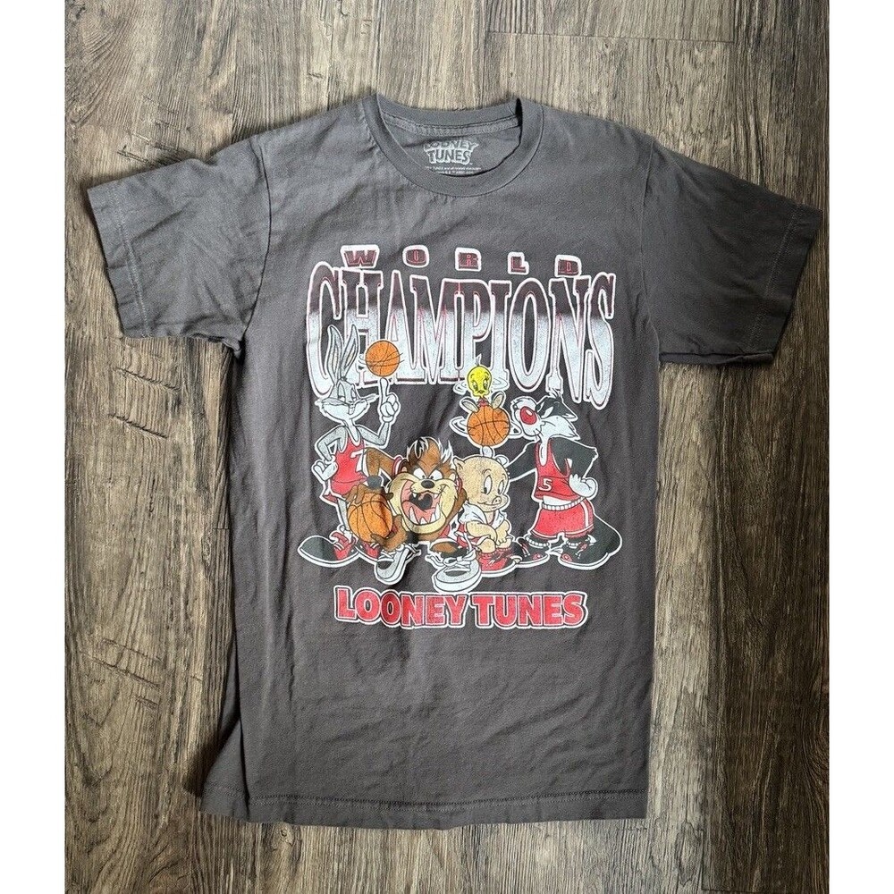 Looney Tunes World Champions Graphic Black T-Shirt Bugs Bunny Tweety Taz Mens Sm